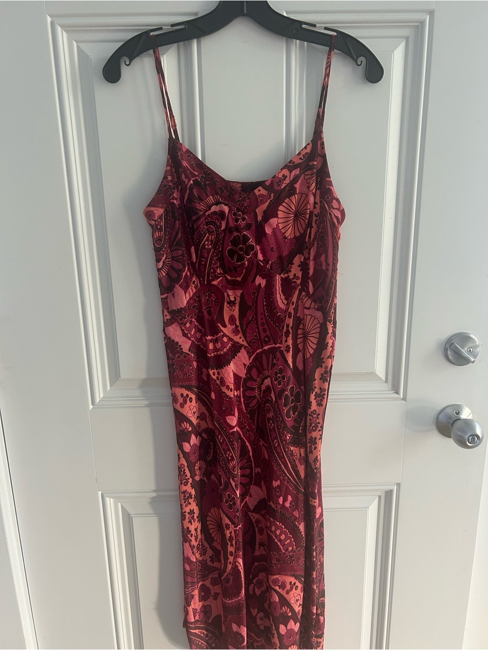 Paisley Slip Midi Dress in Burgundy and Pink